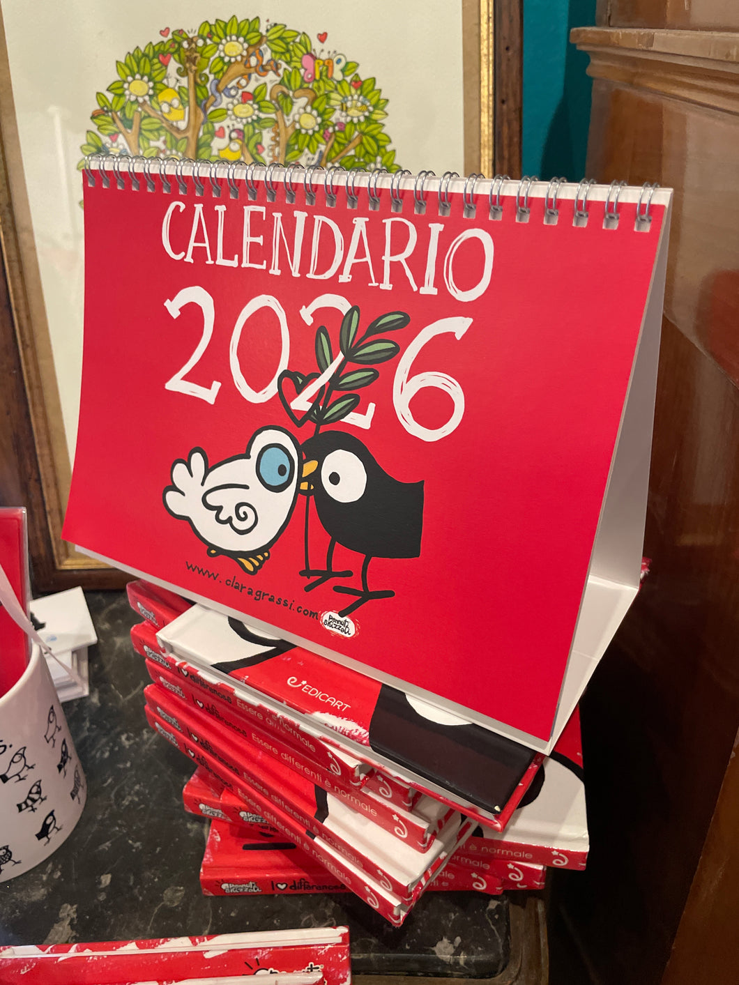 Calendario da Tavolo Pennuti Skizzati 16x23 cm con spirale metallica