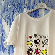 T-Shirt DONNA sciancrata - I ❤️ DIFFERENCES Pennuti Skizzati