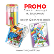 PROMO 2 Album Sabbiarelli Pennuti Skizzati + basket 12 penne di sabbia